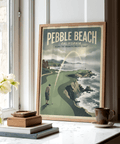 Pebble Beach Golf Print wall art of rocky shoreline course under layered clouds