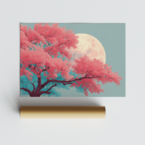 Japanese Moon Tree Art moonlit scene for calm modern bedrooms