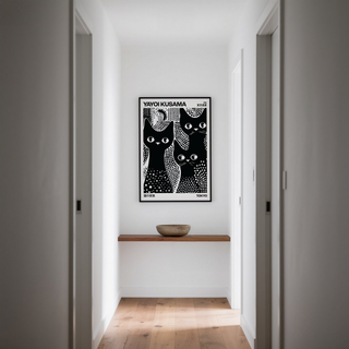 Black Cats Poster inspired by Yayoi Kusama polka dots in black and white
