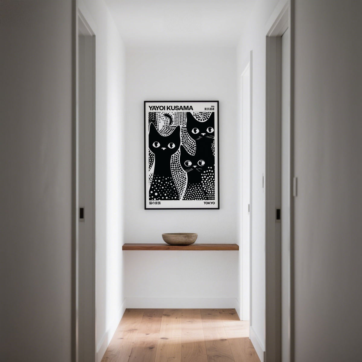 Black Cats Poster inspired by Yayoi Kusama polka dots in black and white