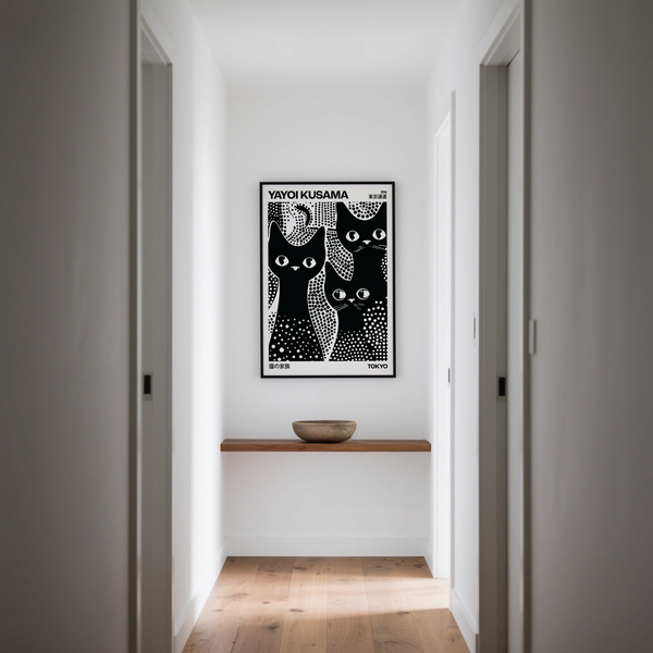 Black Cats Poster inspired by Yayoi Kusama polka dots in black and white