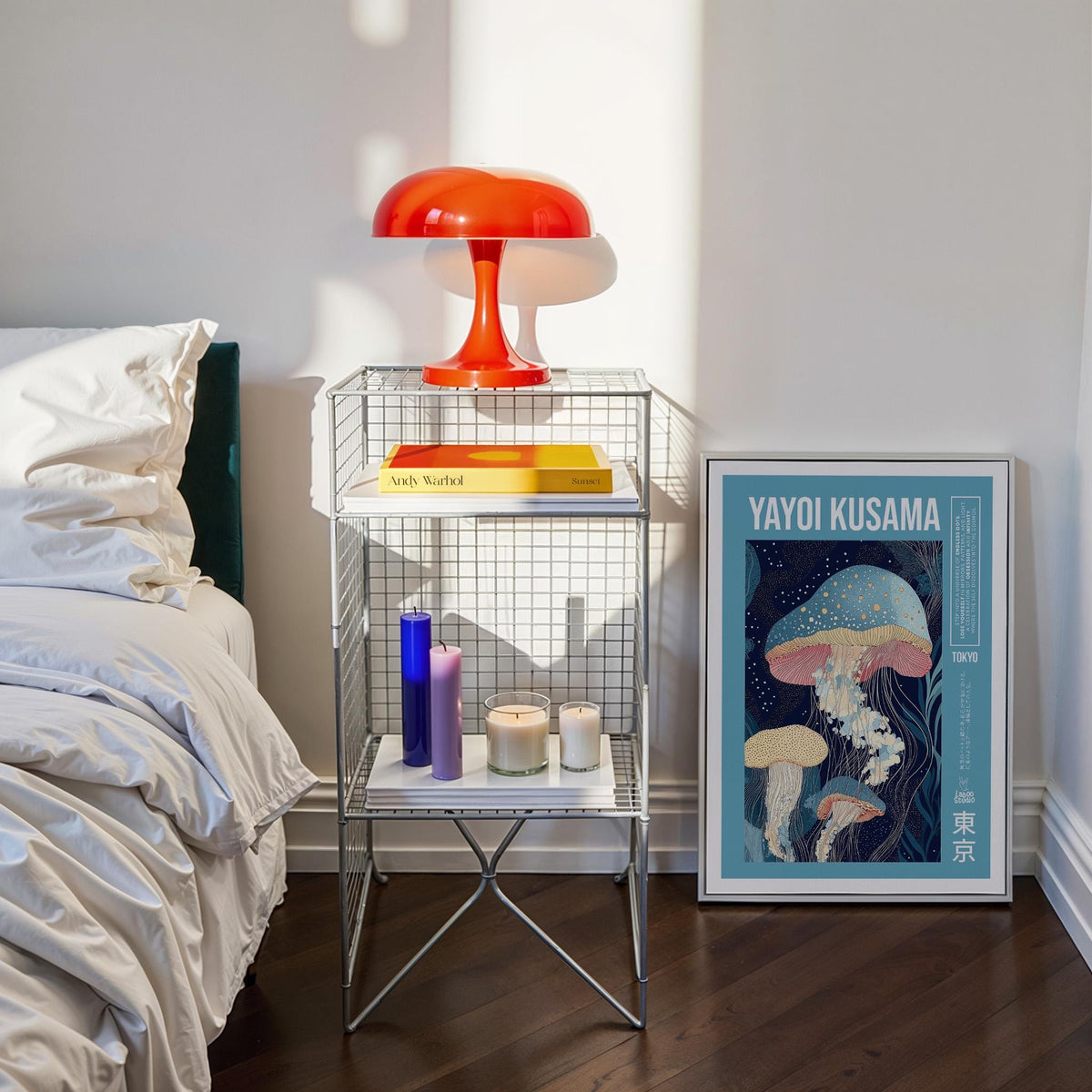 Floating jellyfish with dotted textures shown in unique art prints.