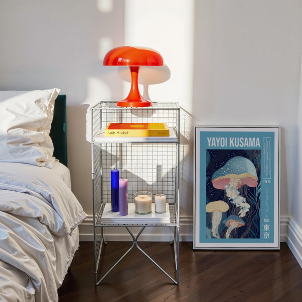 Floating jellyfish with dotted textures shown in unique art prints.