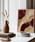 Abstract Burgundy Print wall art, textured red and beige for hallway