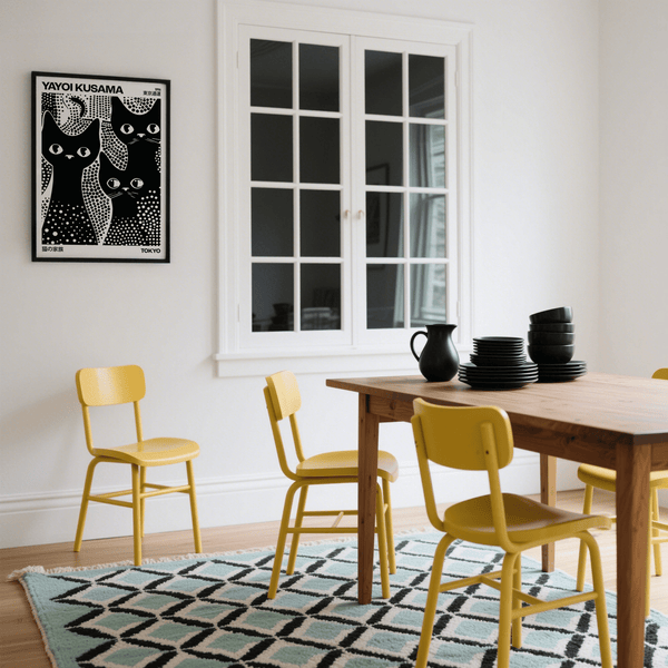 Polka dot pattern black and white cats poster