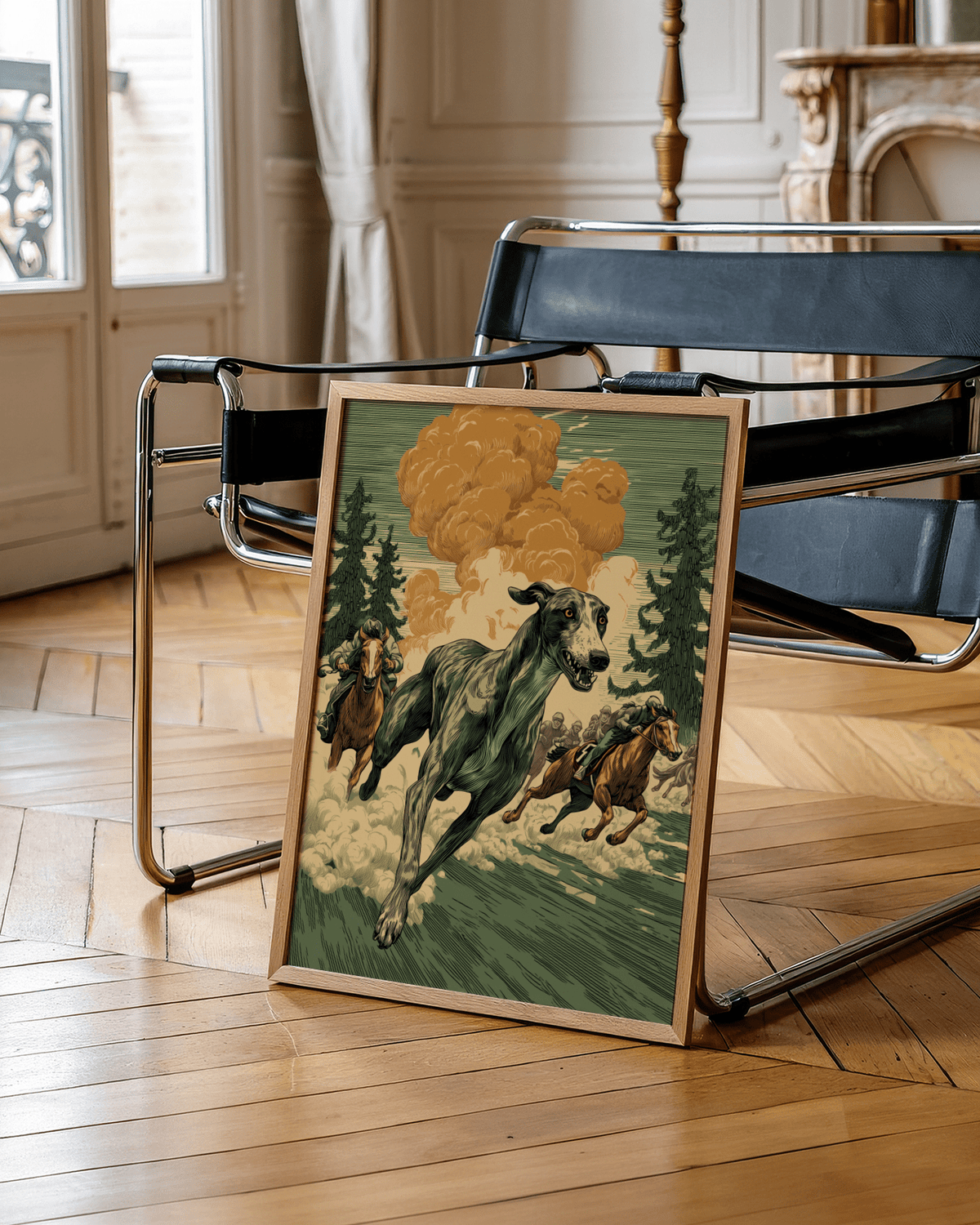 Beige accented Greyhound Racing Wall Art poster for office wall