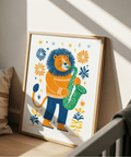 Saxophone Lion Art Print, multicolored, playroom decor, art print