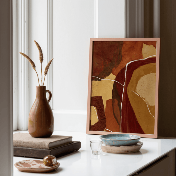 Abstract Earth Tones Print with orange and red colors for entryway art print