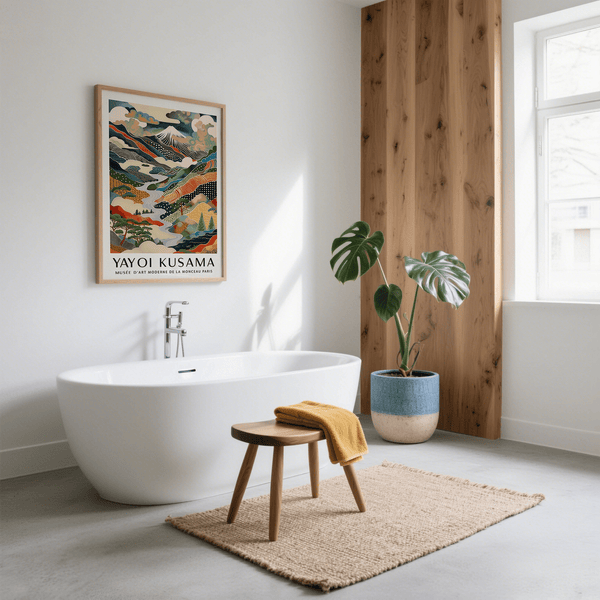 Yayoi Kusama print blending abstract landscapes with modern design