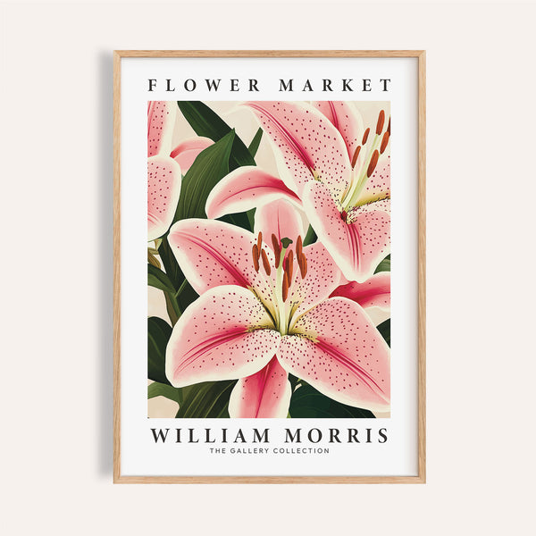 Lily flower painting art in soft pink tones with botanical detailing