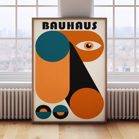 Bauhaus geometric abstract wall art in warm colours for living room or office