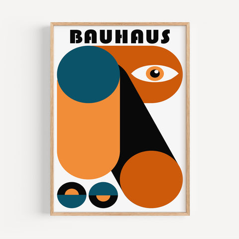 Bauhaus geometric abstract wall art in warm colours for living room or office