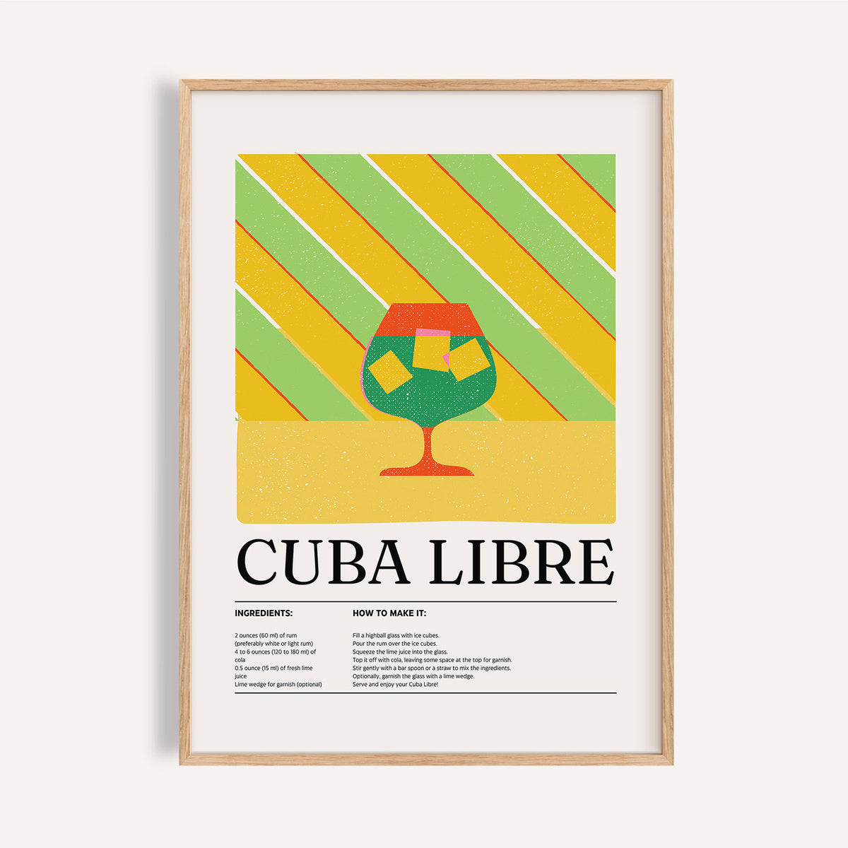 Cuba Libre large colorful wall art with lime green and orange diagonal stripes

