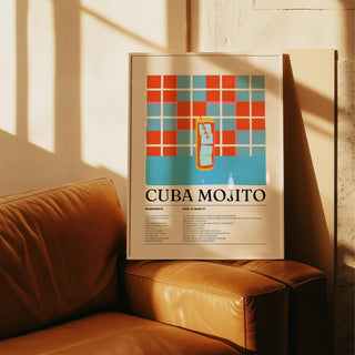 Illustrated Cuban Mojito recipe print with mint and lime garnish.