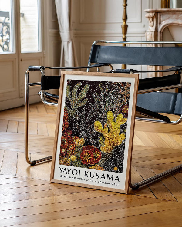 Abstract coral reef art featuring dotted textures and organic underwater shapes.