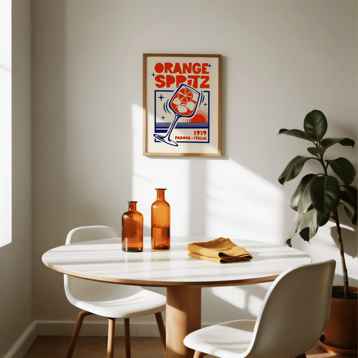 Playful drink print featuring “ORANGE SPRITZ” typography and stylized cocktail glass