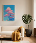 Japanese Cherry Blossom Print pastel poster for living room in pink and blue