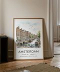 Detailed Amsterdam Canal Art Print poster with canal houses and arched bridges