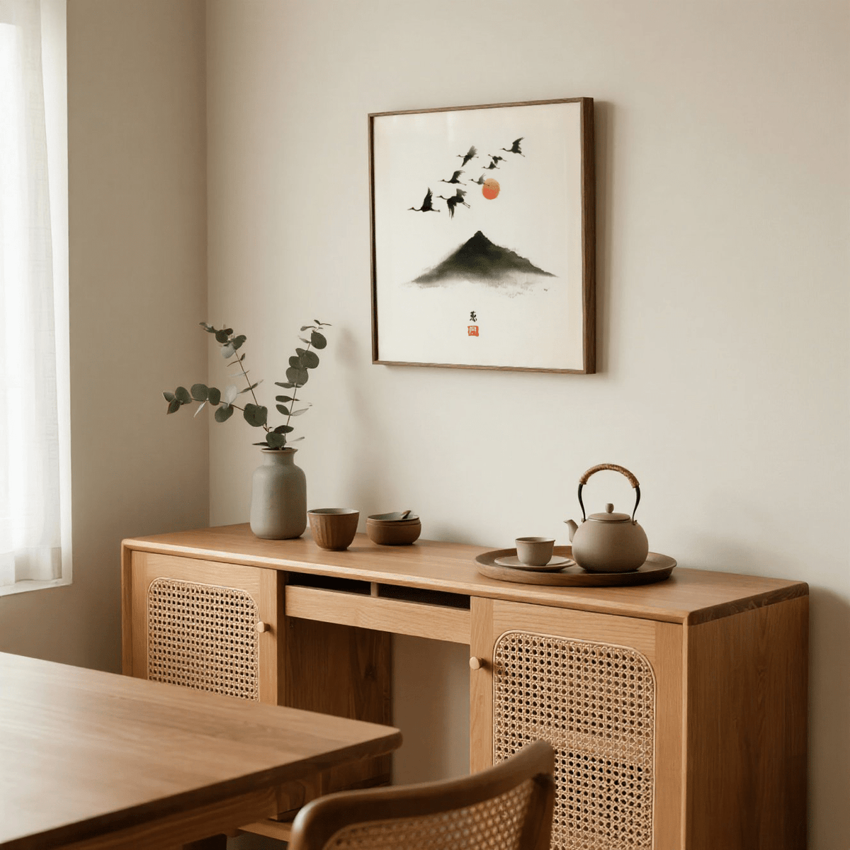 Crane Mountain Art poster featuring white tones for bedroom