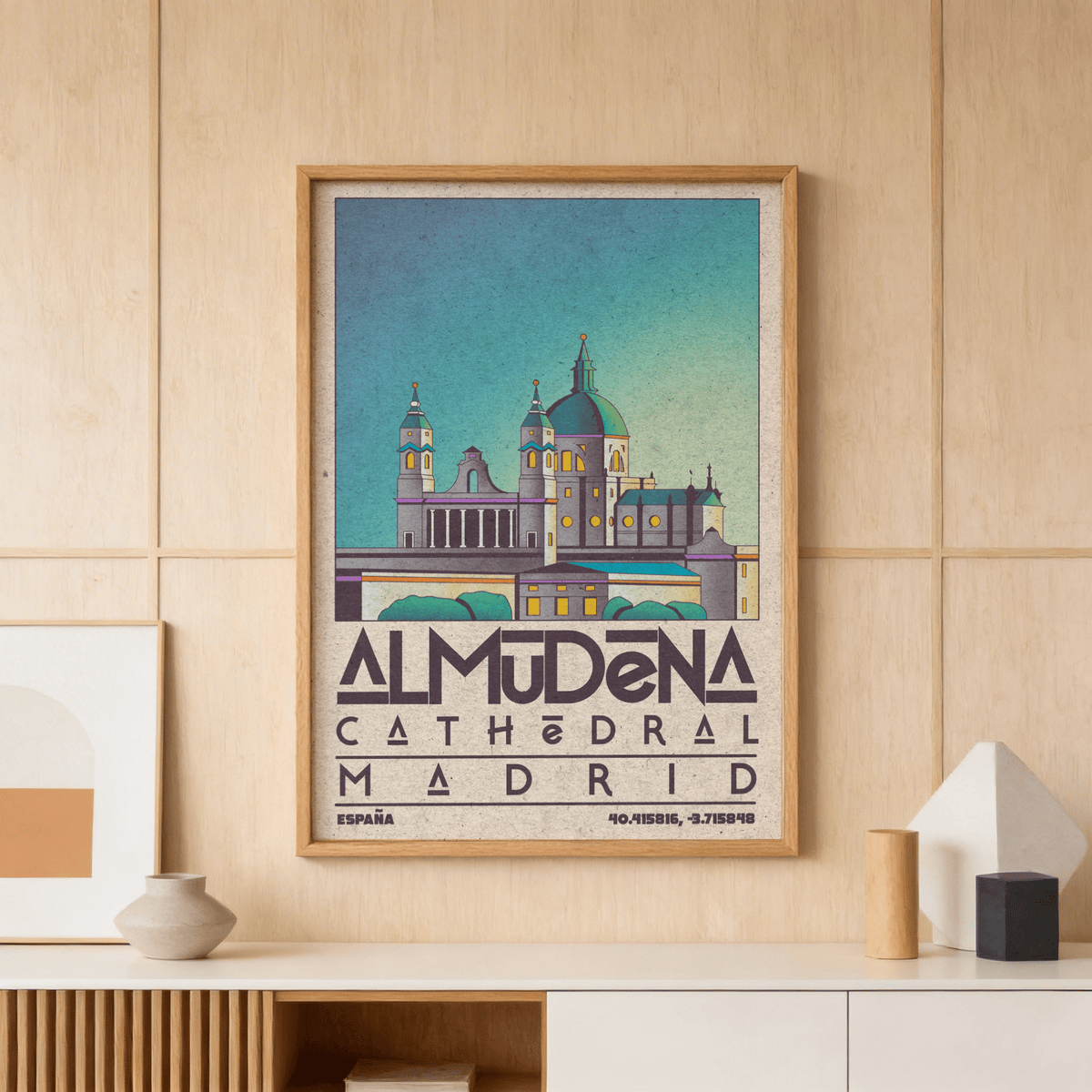 Madrid Poster art print with twin towers and vintage lettering