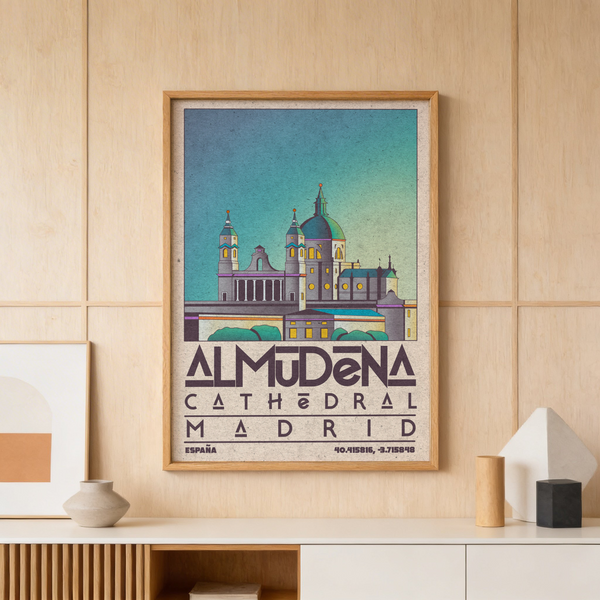Madrid Poster art print with twin towers and vintage lettering
