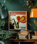 Mid-century Chicago Blues Print in Black and Beige for home office
