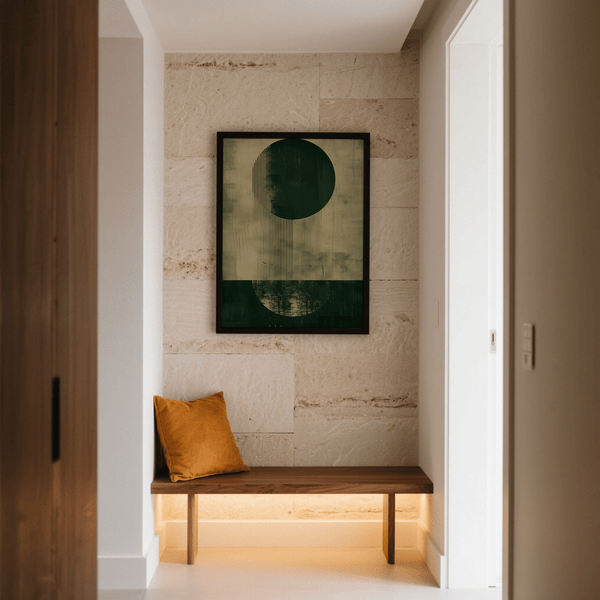 Modern Abstract Art Print with geometric design, green and beige, suitable for study