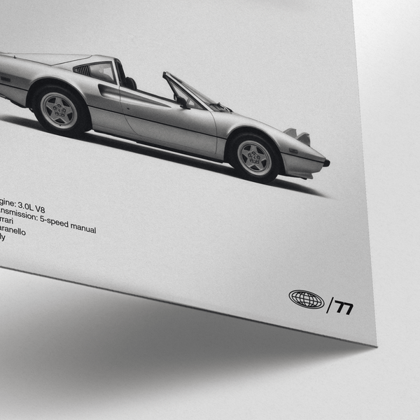 Modern Ferrari 308 GTS Poster with Gray color for man cave