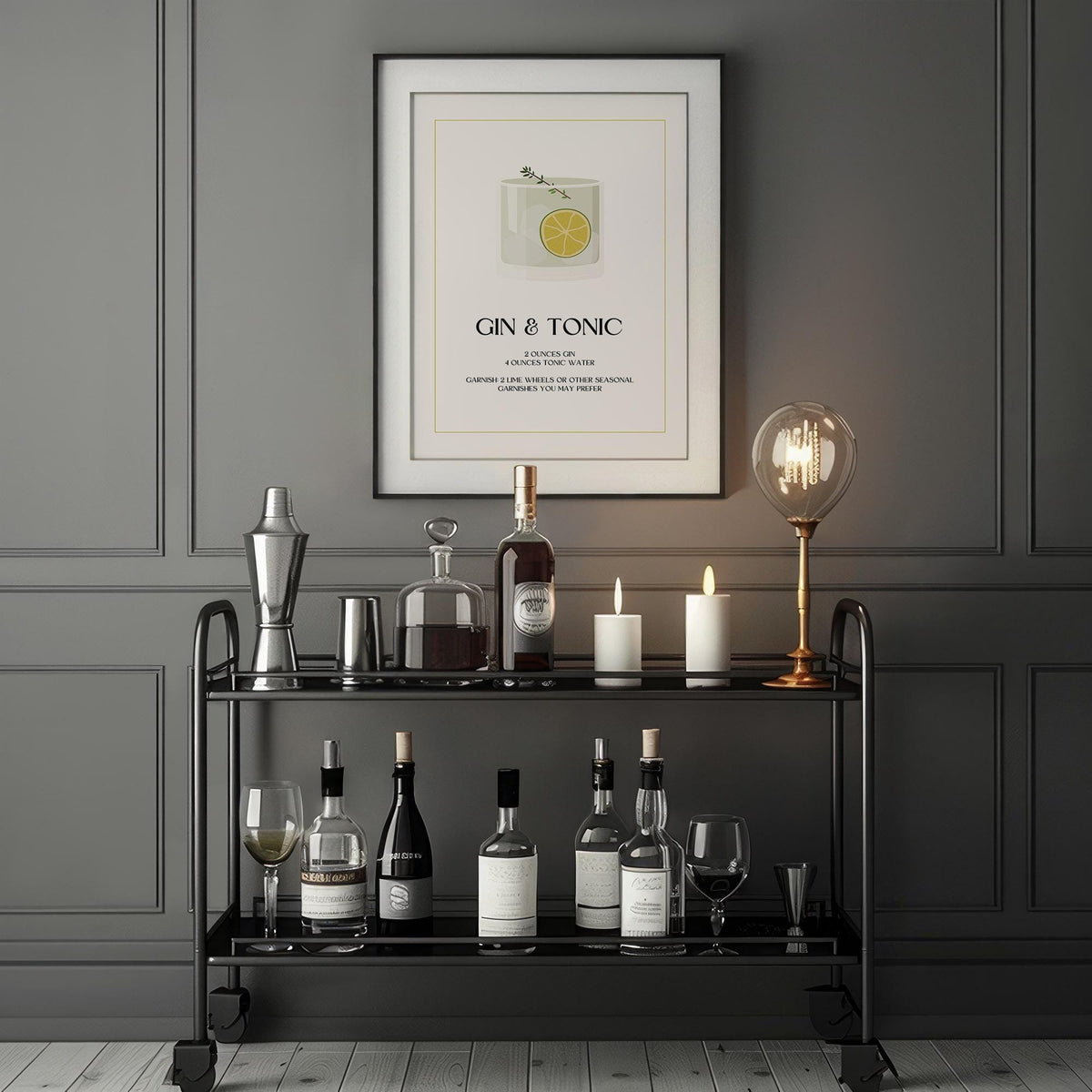 Modern drink art featuring gin and tonic recipe with light aesthetic.
