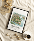 Belgrade City Art Print featuring hilltop fort, church spires, layered skyline