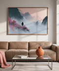 Contemporary Samurai Mountain Wall Art in white, black, pink, and gray for modern spaces