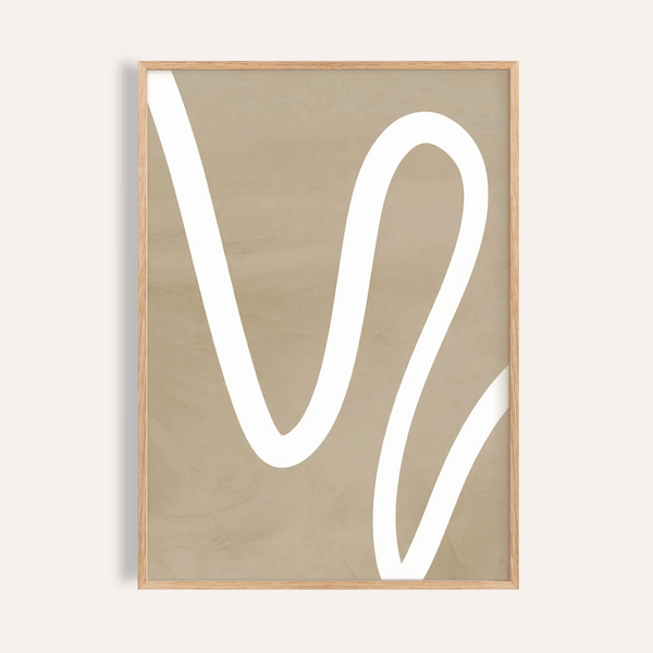 beige wall art with white abstract lines for living room decor print