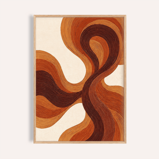 Organic Line Poster with brown and orange lines for living room wall art print