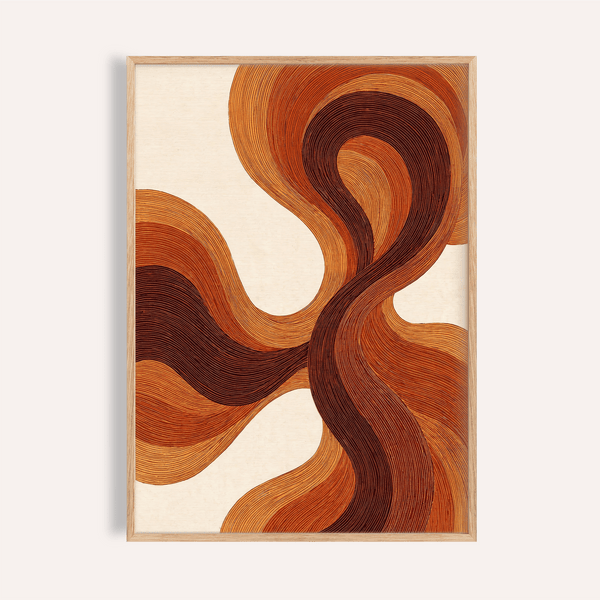 Organic Line Poster with brown and orange lines for living room wall art print