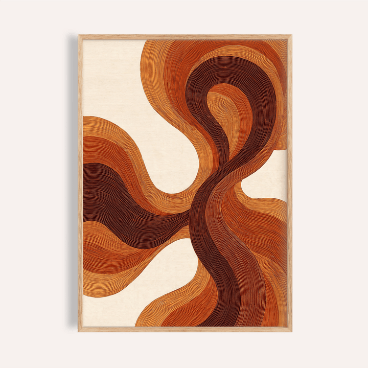 Organic Line Poster with brown and orange lines for living room wall art print
