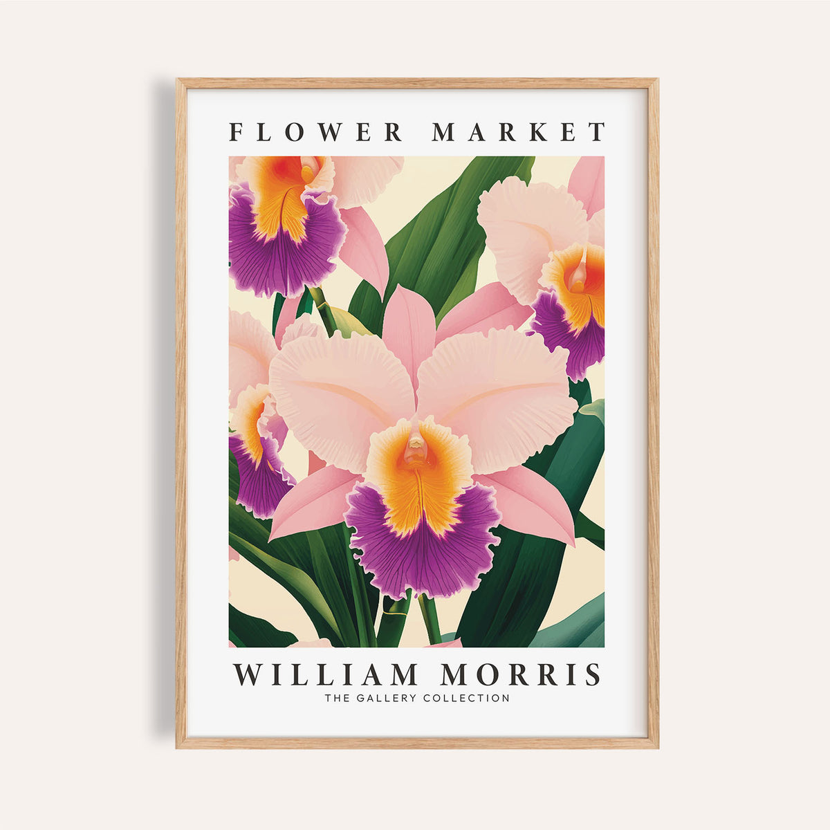 Wall art orchids print featuring purple and yellow floral detail