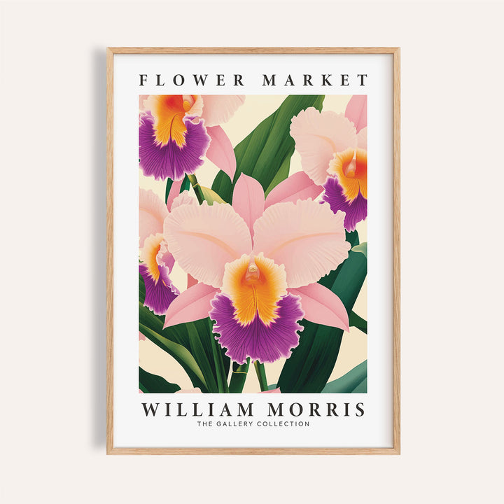 Wall art orchids print featuring purple and yellow floral detail
