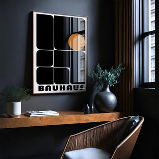 Warm orange accent detail in black and white office artwork prints