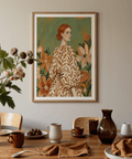 Floral Girl Illustration art print, elegant botanical wall art for boho bedrooms