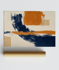 Blue and Orange Art abstract design poster for bedroom with striking blue and orange