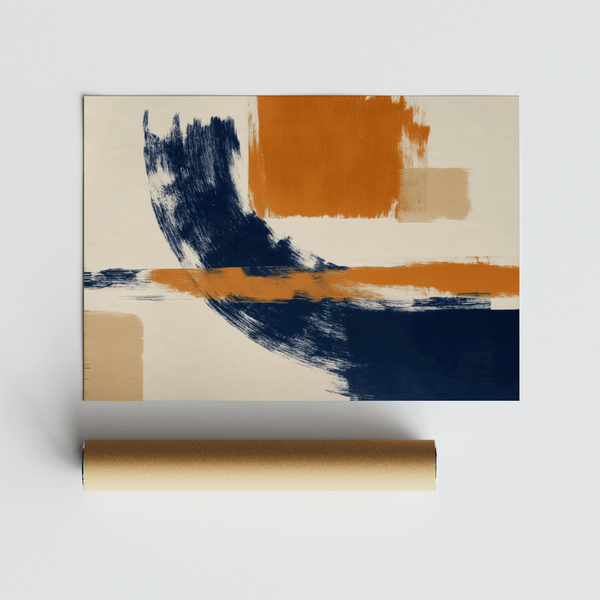 Blue and Orange Art abstract design poster for bedroom with striking blue and orange