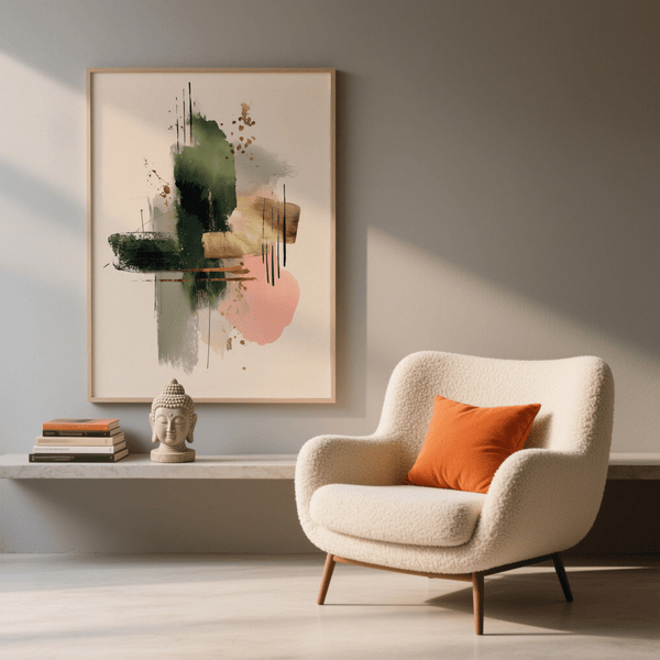 Contemporary Art Poster blending Beige background and Green for gallery wall