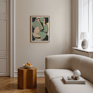 Abstract Geometric Art Print in Pink and Beige for modern bedroom poster