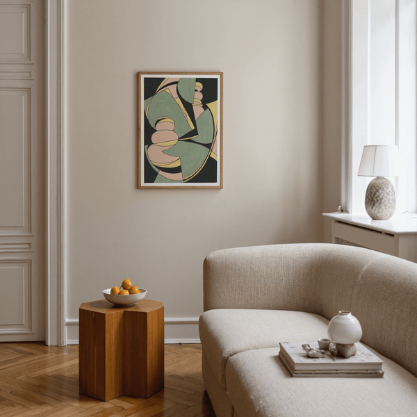 Abstract Geometric Art Print in Pink and Beige for modern bedroom poster