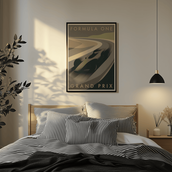 Wide view of Grand Prix Poster showing curved road lines leading into the distance