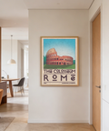 Colosseum Art Print with simplified landmark drawing, arched facade, and travel-poster layout