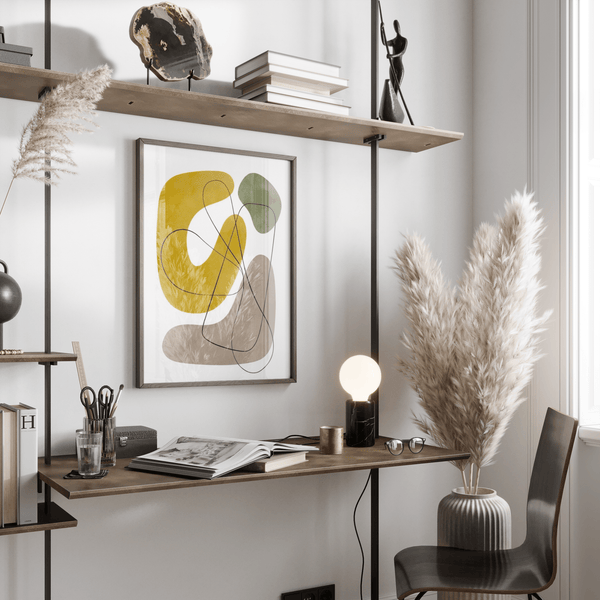 Abstract Wall Print displaying Yellow, Beige, and Green for dining area art print