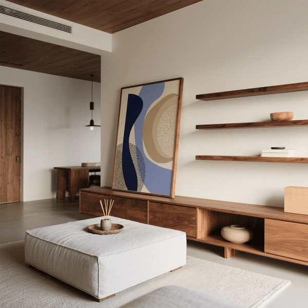 Modern Poster Design art print showcasing Blue and Beige flow for hall decor