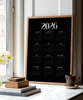 Modern Calendar Print Black and White wall art for kitchen