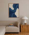 Elegant Blue Flowing Wall Art for hallway, features blue and beige tones, print